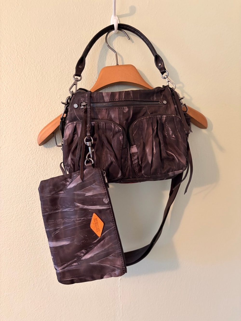 EUC MZ Wallace Brown Featherprint Shoulder/Crossbody Bag - Picture 2 of 11